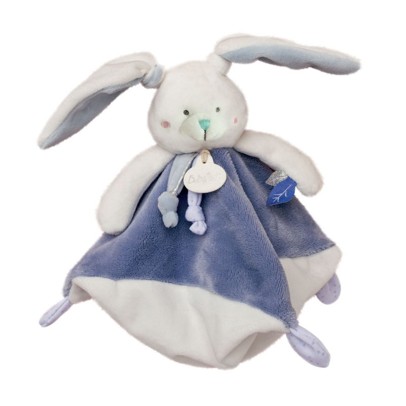  - les layettes - plat lapin blanc bleu 25 cm 